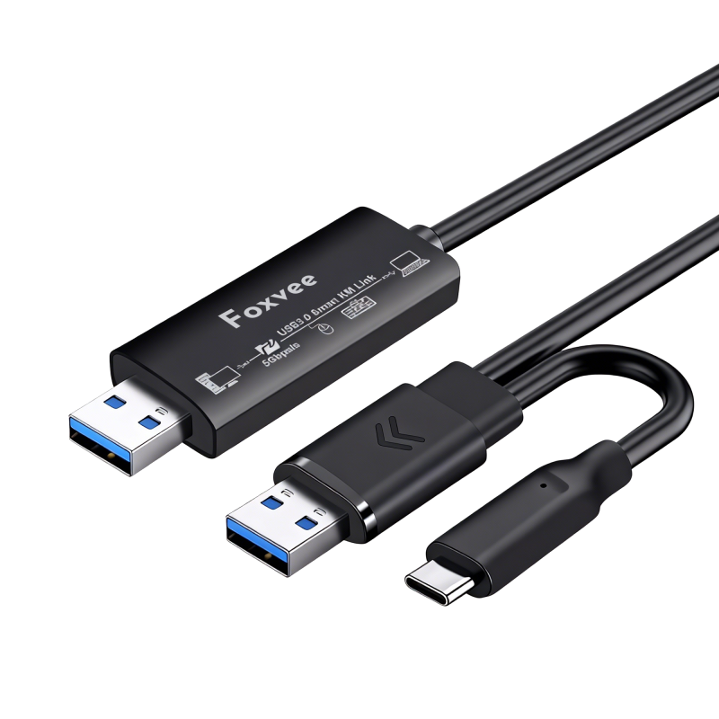 Foxvee USB3.0 Dual Computer Transfer Cable - Share 1 Keyboard/Mouse for 2 Devices