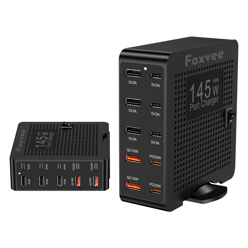 Foxvee 145W 10-Port Fast Charging Station with QC18W & PD20W Protocols
