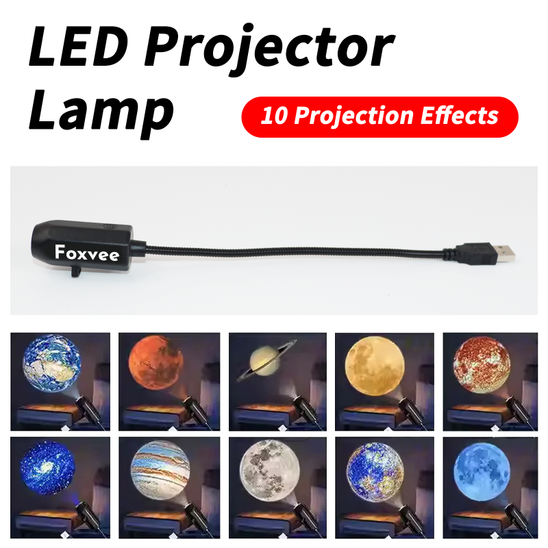 Foxvee USB LED Planet Projector Lamp - 10 Cosmic Projection Effects, High Transmittance Lens Ambient Light