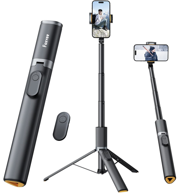 Foxvee Bluetooth Selfie Stick Tripod - Portable Foldable, Wireless Remote Control